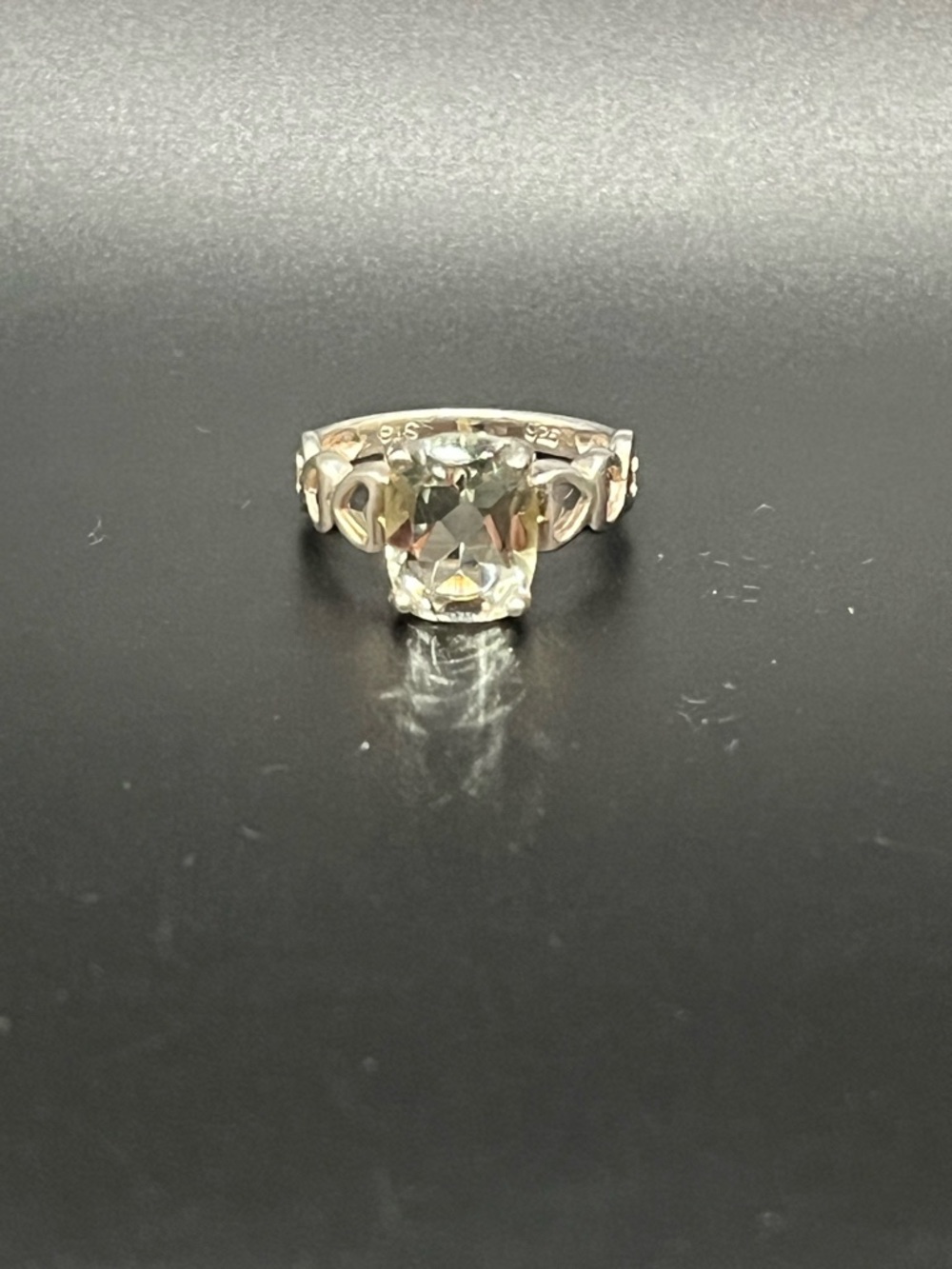 Sterling Silver Clear Stone Filigree Engagement Ring - Clear
